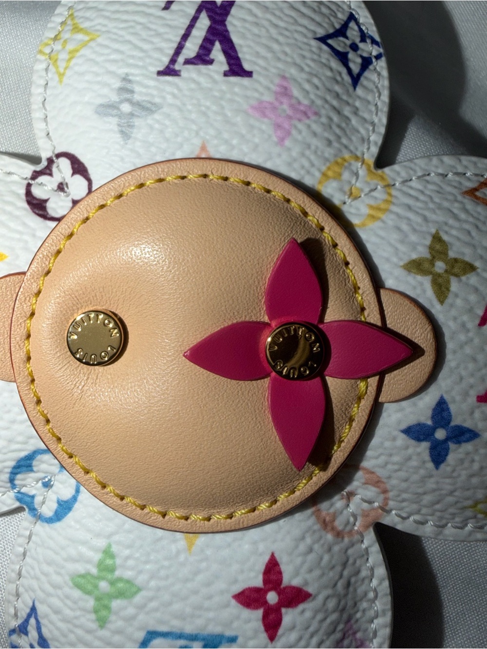 Louis Vuitton White Multicolor Flower Charm Bag Accent - Pink & Natural Leather